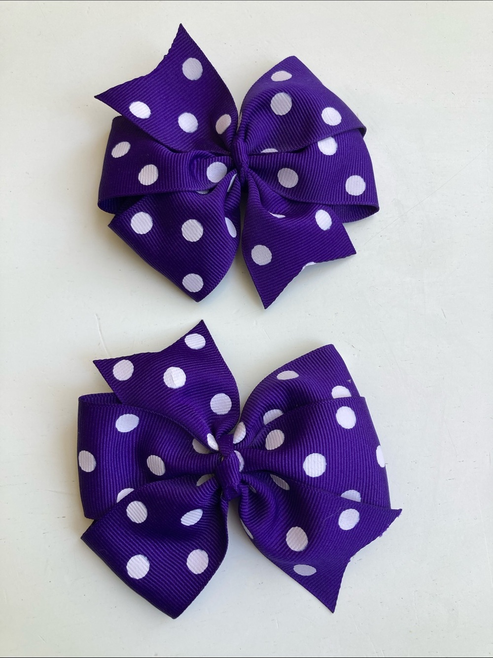 Purple Polka Dot Hair Bows for Kids - Set of 2
